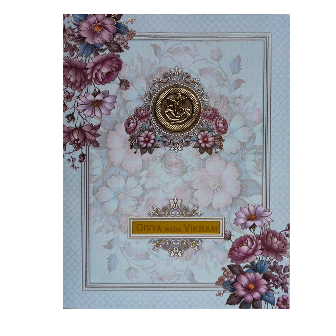 Light Blue Floral Box Wedding Card-KNKN6309