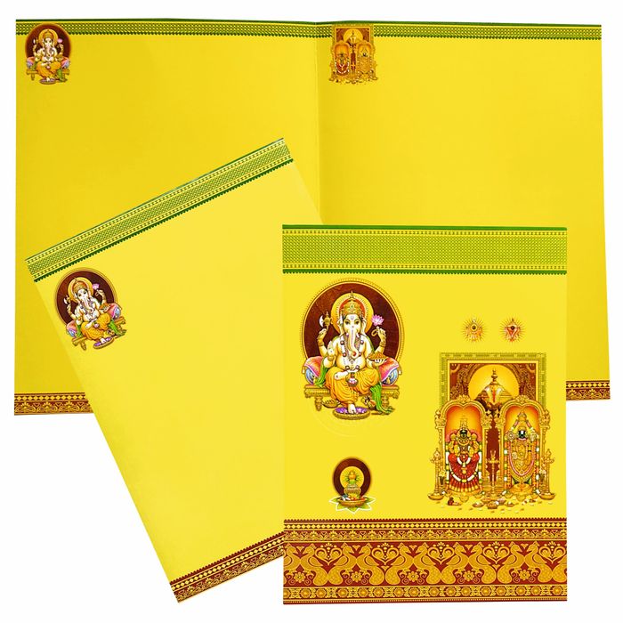 Yellow Classic Offset Balaji Padmavathi With Ganesha Invitation-KNK10780-King of Cards
