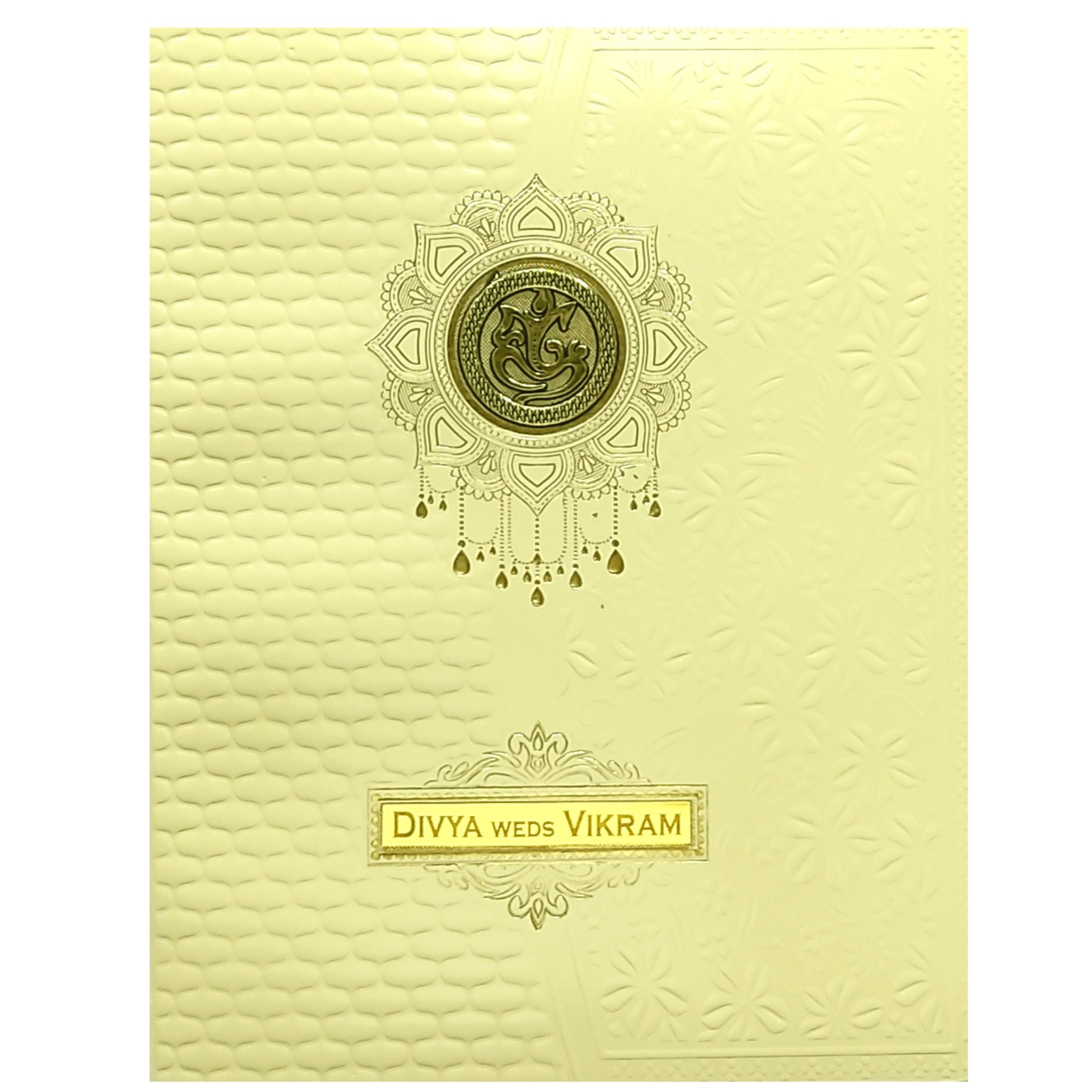 Cream Embossed Ganesha Invitation card-KNK4204C