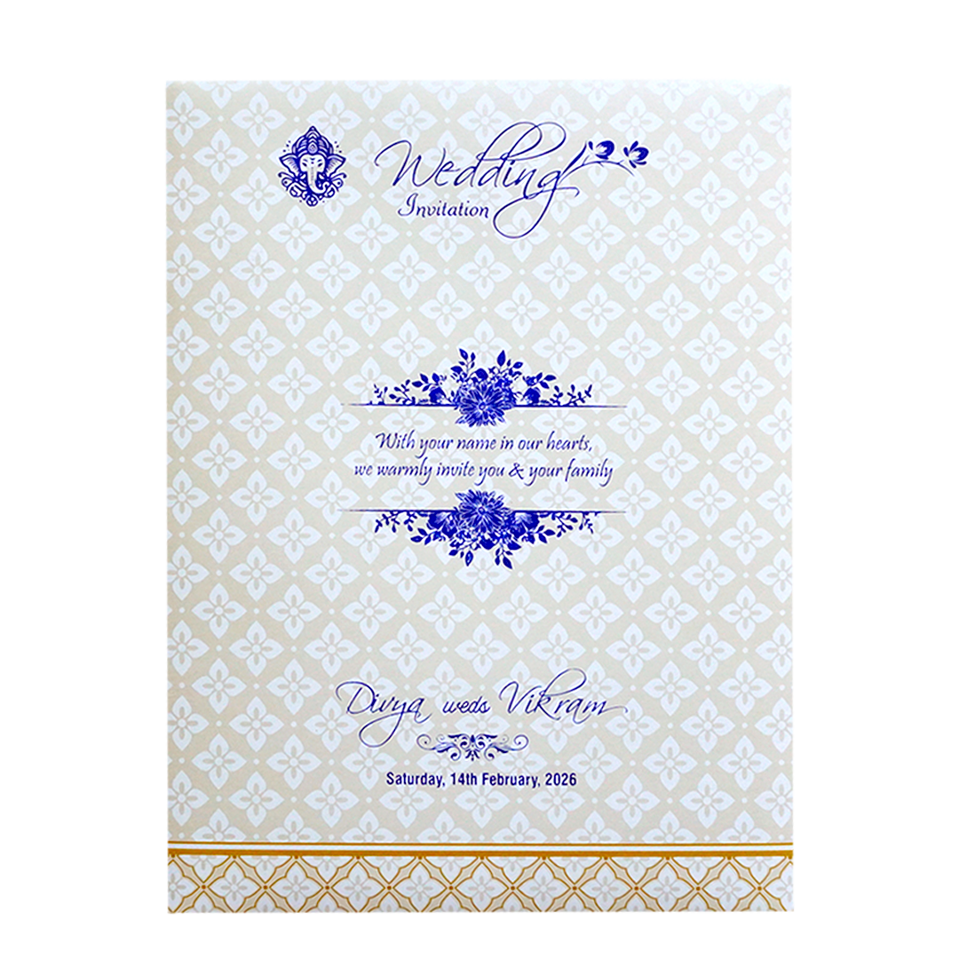 White Gold Floral Nameplate Invitation Card-KNK7064W