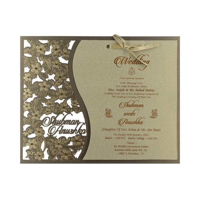 Metallic Olive Green MDF Wedding Card Design-King of Cards