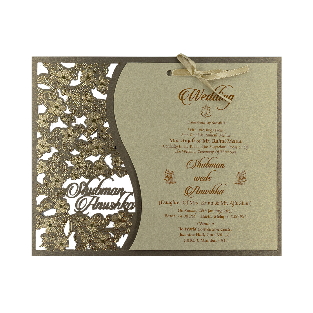 Metallic Olive Green MDF Wedding Card Design-KRB08080