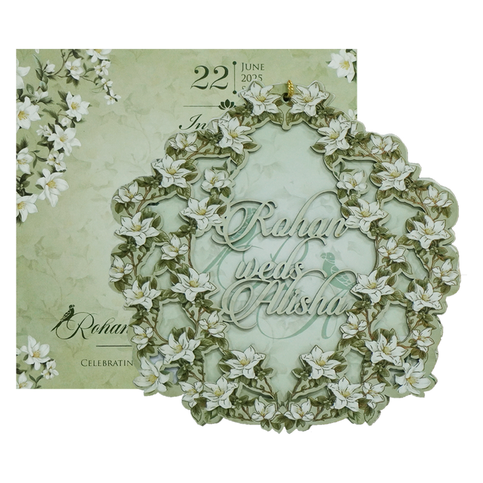 Green Floral MDF Wedding Card-King of Cards
