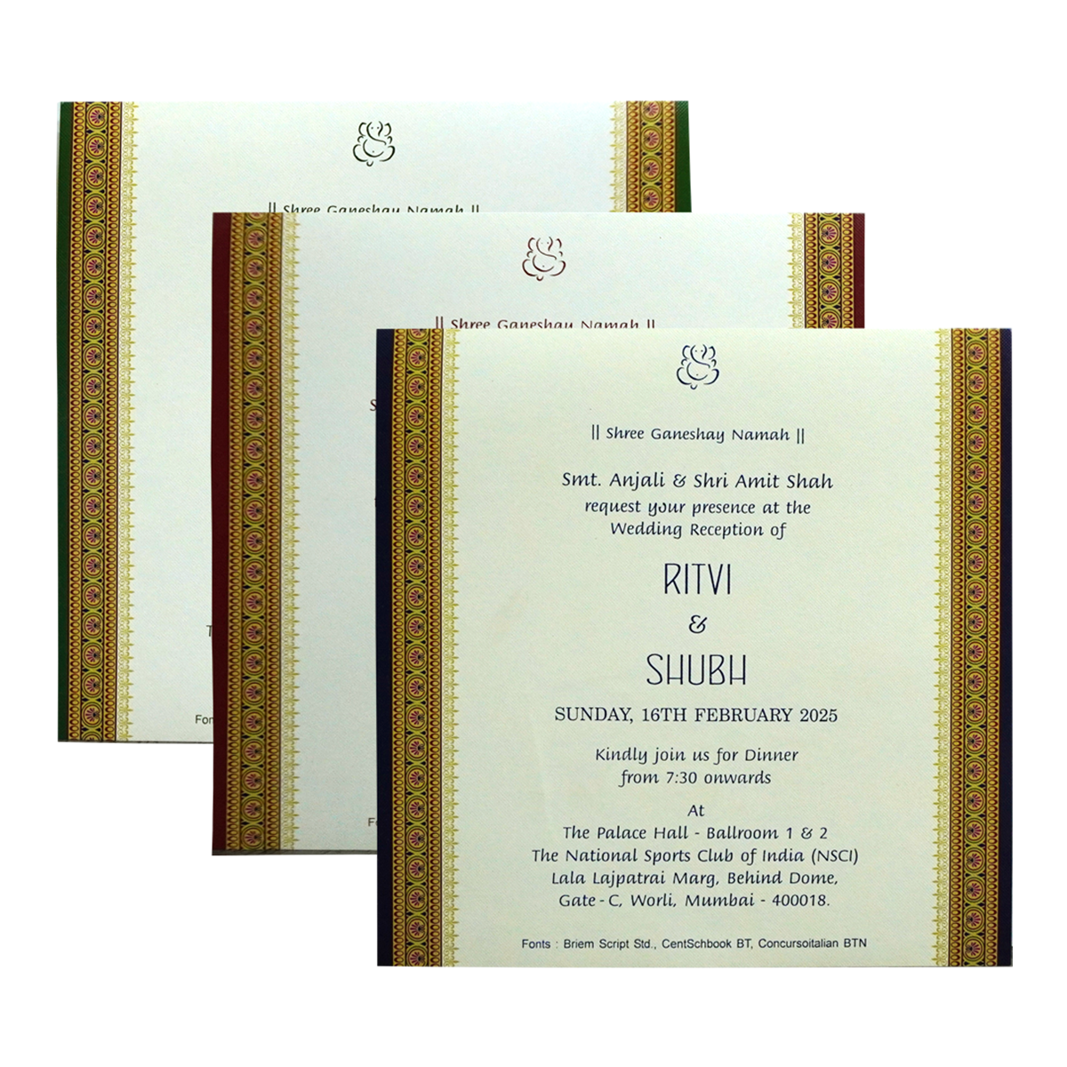 Green Glitter Tracing sheet Wedding Card-KRC30310