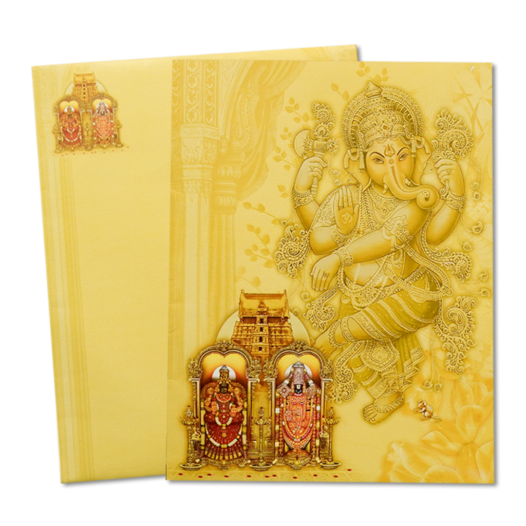 Yellow Balaji Ganesha Wedding Card-KNK3111