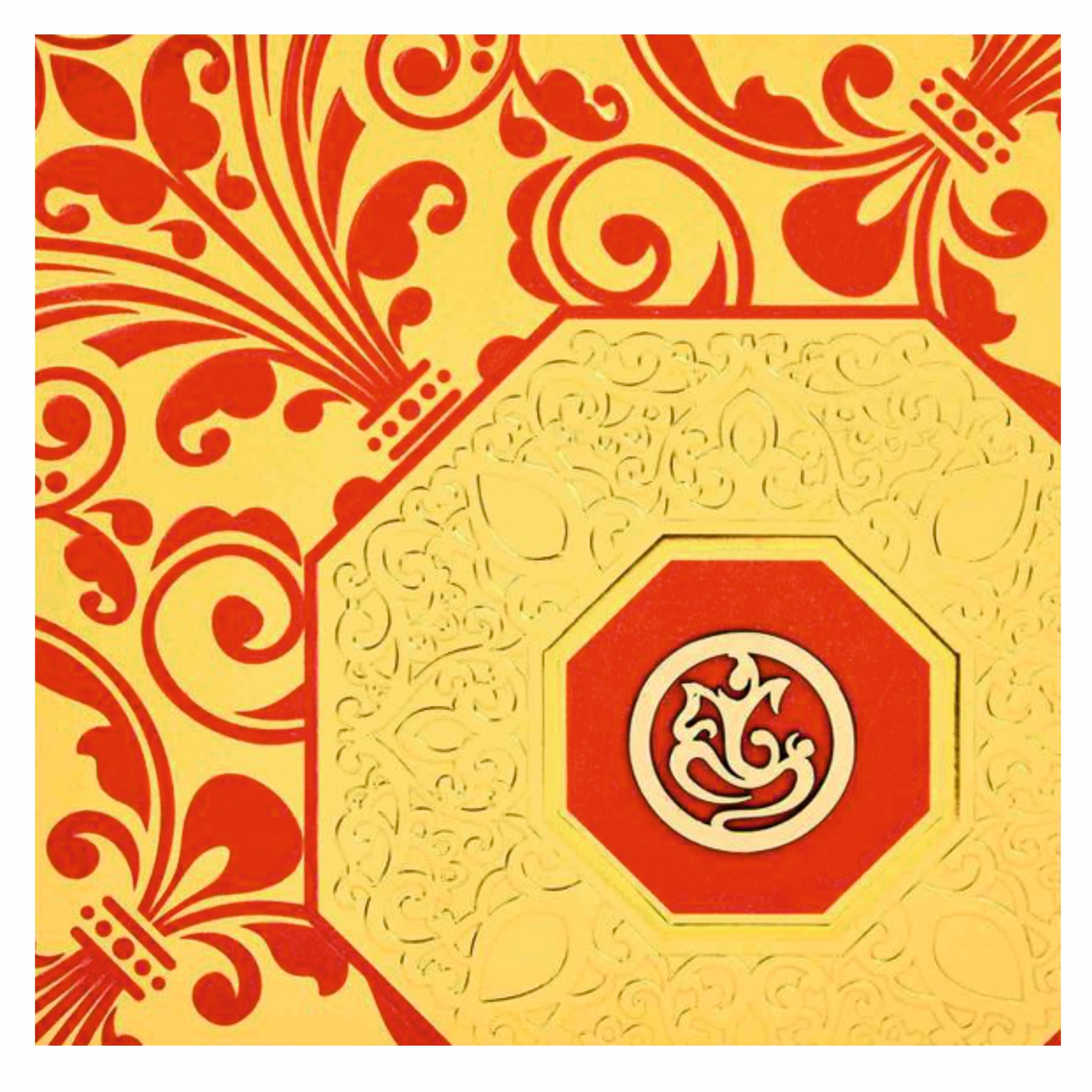 Alluring Gold Shading With Red Floral Theme Wedding Card - KNK30390