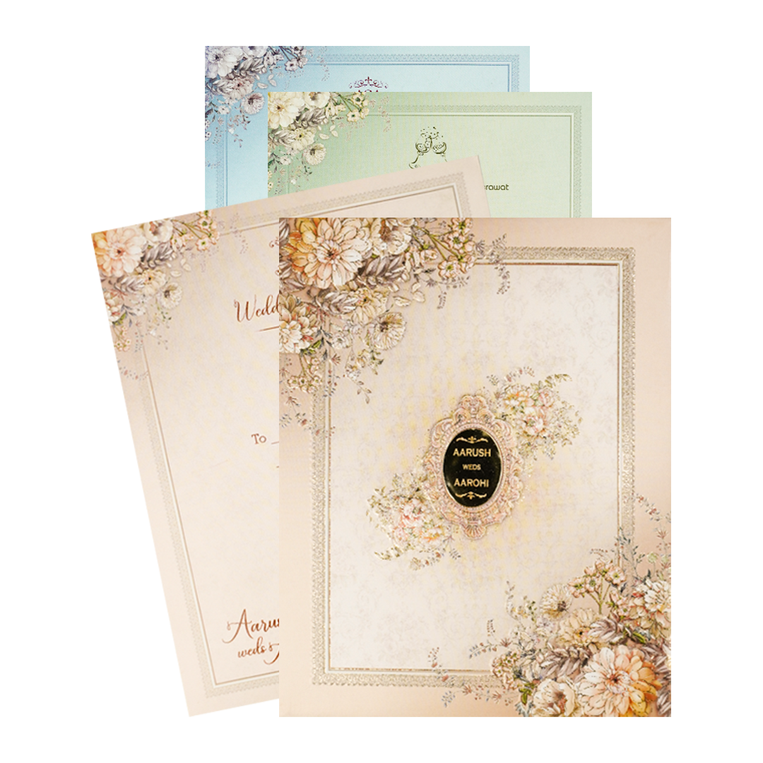Cream Floral Embossed Padded Wedding Card-KSI64080