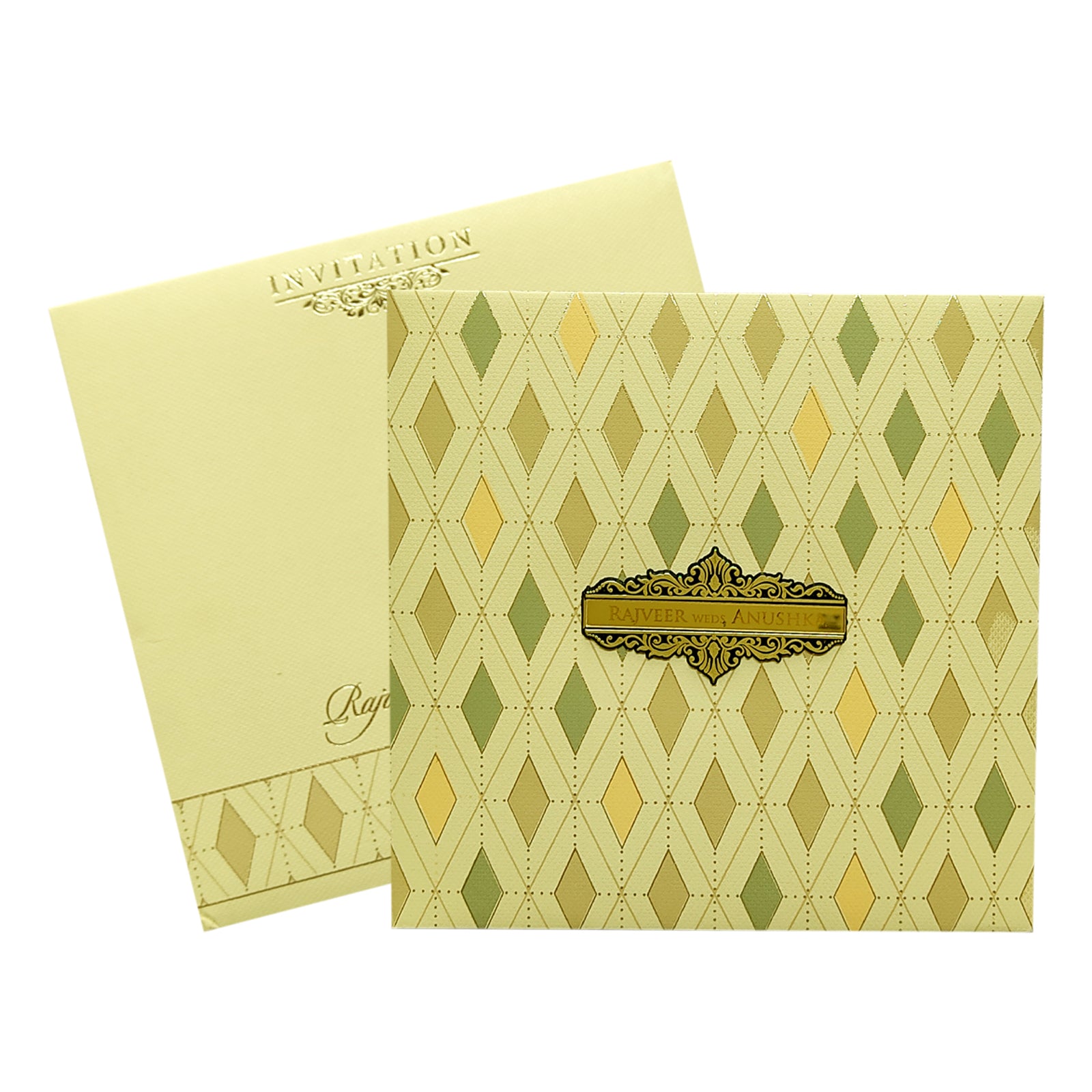 Cream Green Padded Invitation Card-KRC29180