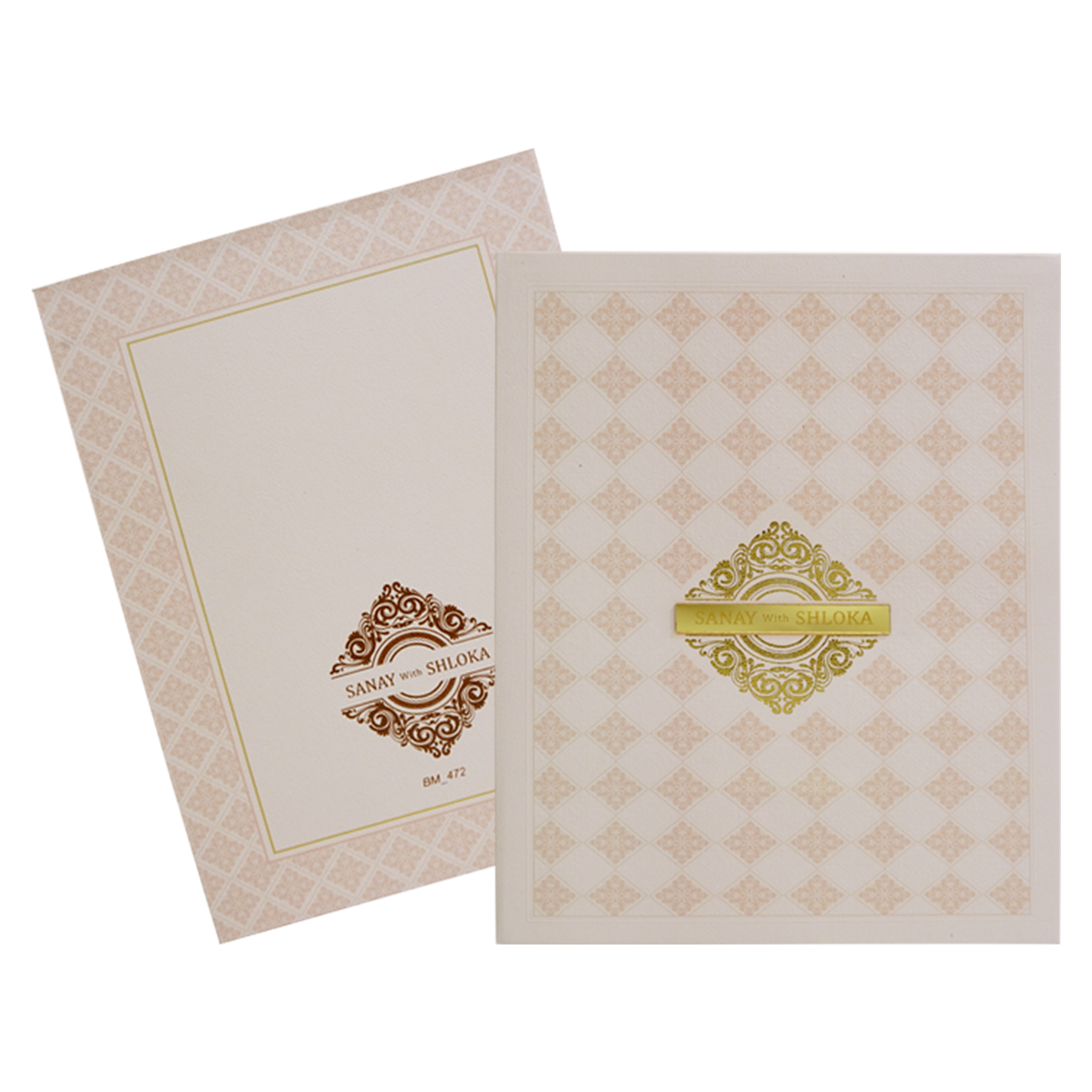 Peach Padded Nameplate Wedding Card-KBM04720