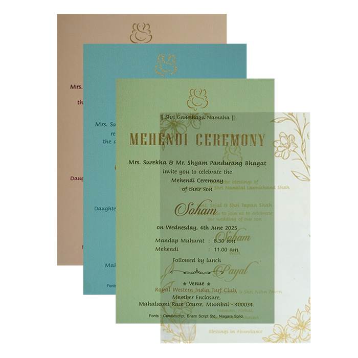 Blue Floral Tracing Nameplate Invitation Card-King of Cards