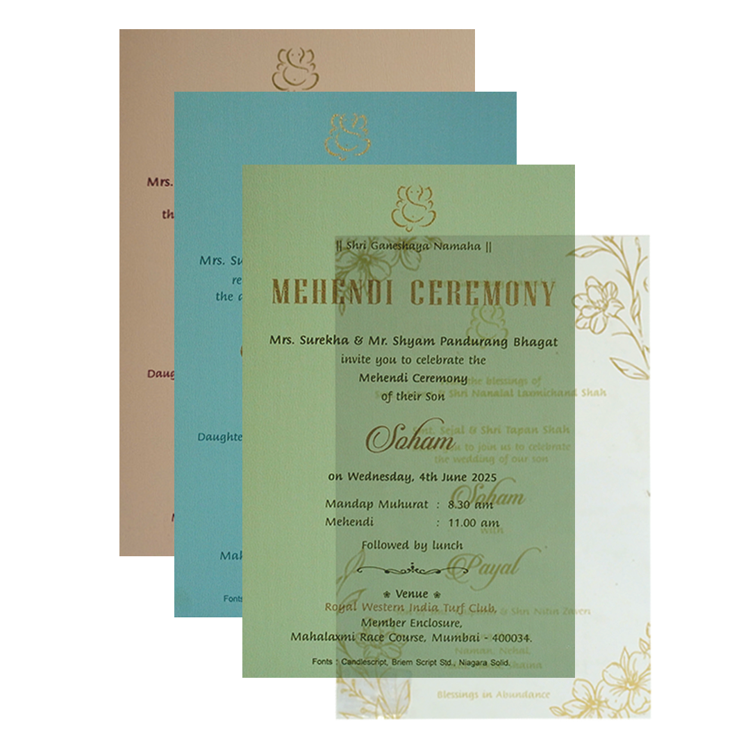 Blue Floral Tracing Nameplate Invitation Card-KRC30190