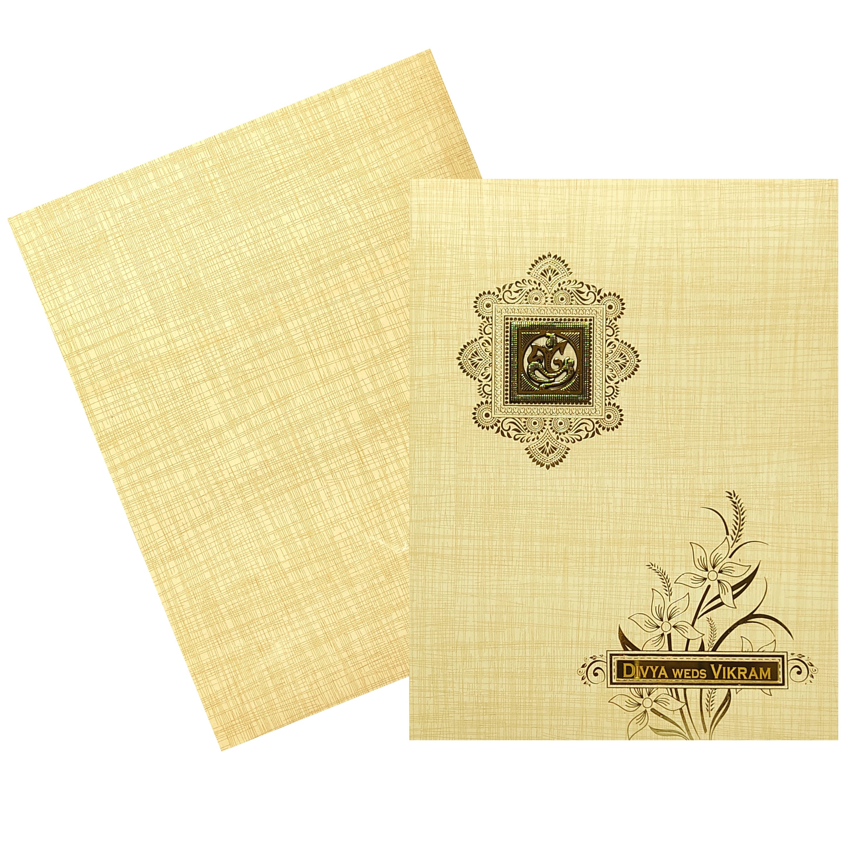 Sandal Metallic Floral Invitation Card-KNK2060S