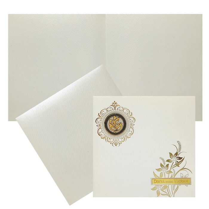 White Texture Sheet Floral Design Nameplate Wedding Invitation - KNK838MC