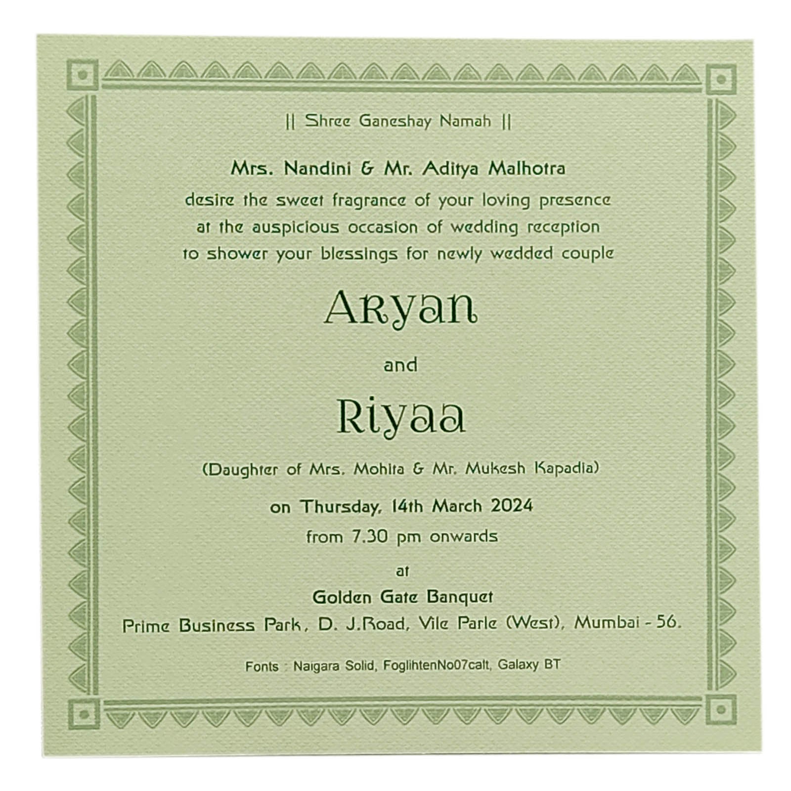 Pastel Green Single Sheet Invitation Card-KRCS6031