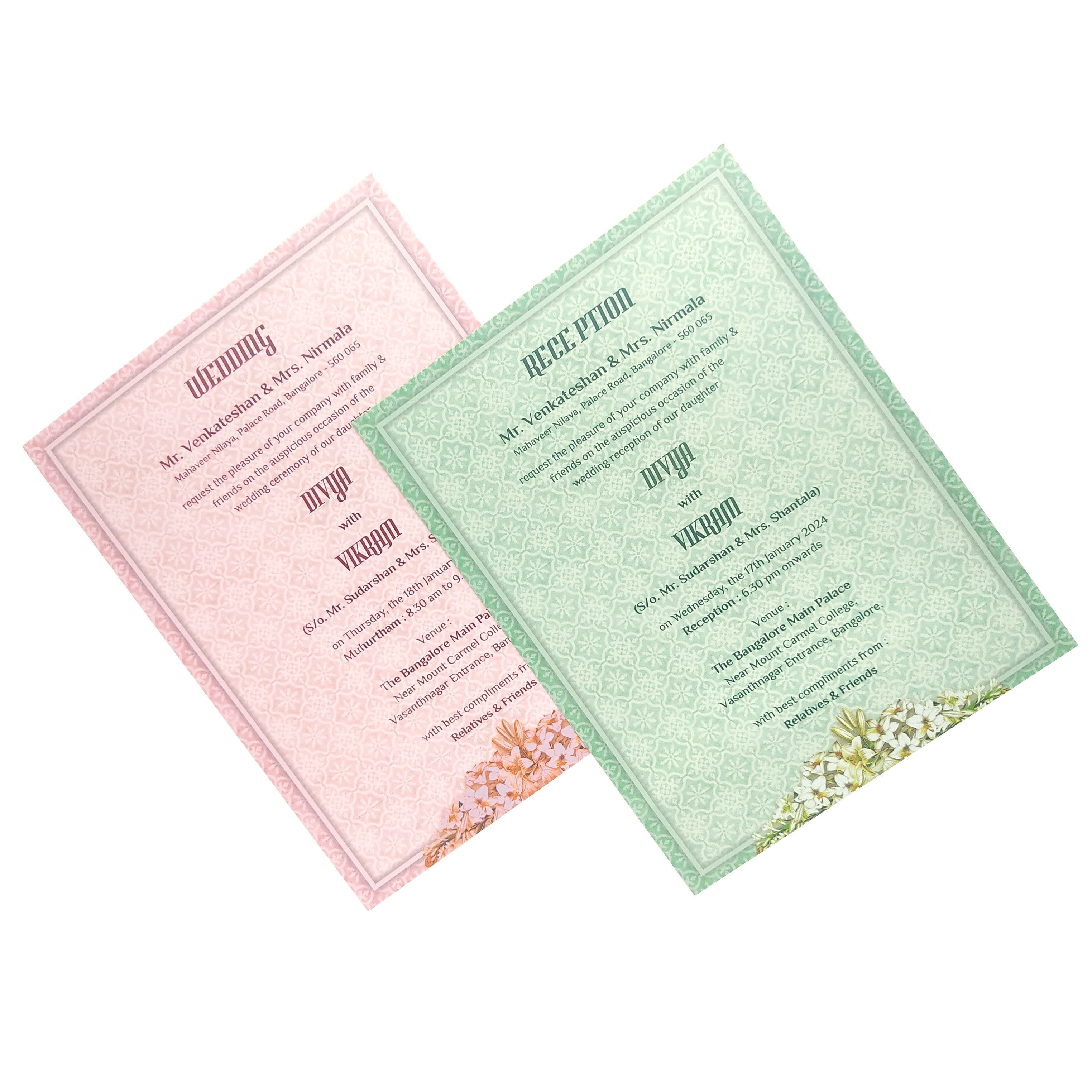 Cream Floral Padded Card In Offset Print With Name Plate-KNPO1505C