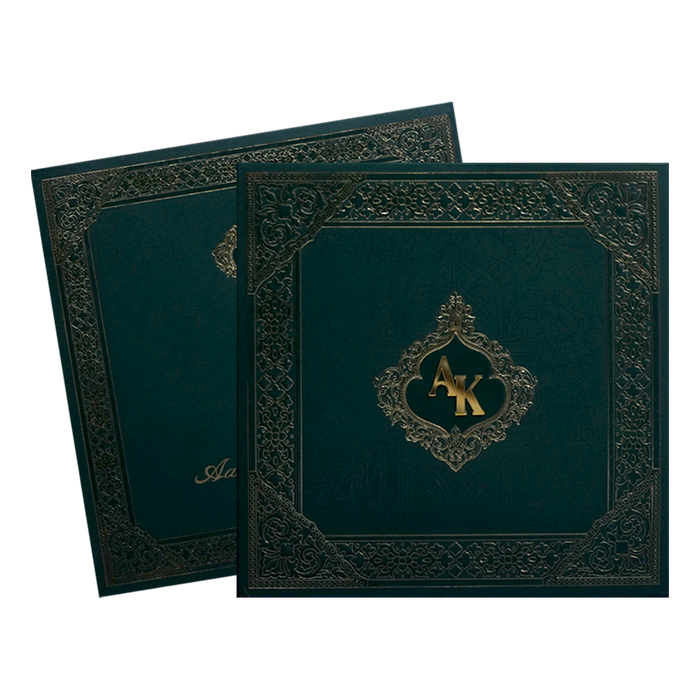 Dark Green Embossed Wedding Card-King of Cards