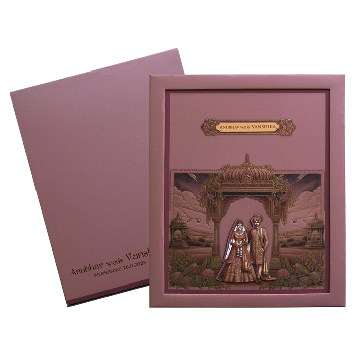 Pink Premium Padded Wedding Invitation-King of Cards