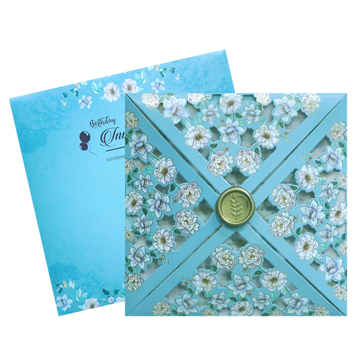 Blue Floral Laser Cut Wedding Card-King of Cards