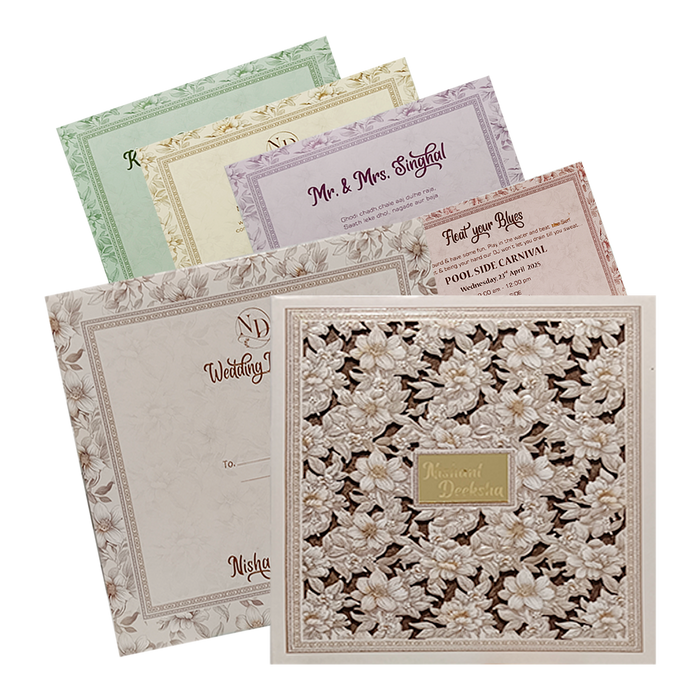 Beige Floral Laser Cut Invitation-King of Cards
