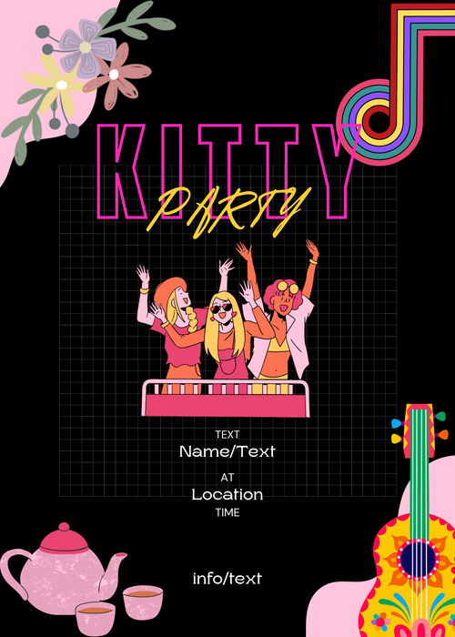 Black Trending Guitar Kitty Party Invitation-AAKPI001