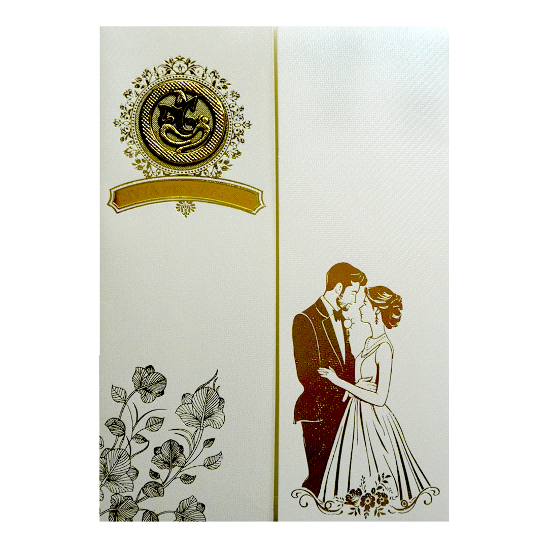 Pearl White Couple Nameplate Wedding Card-KNKTW037