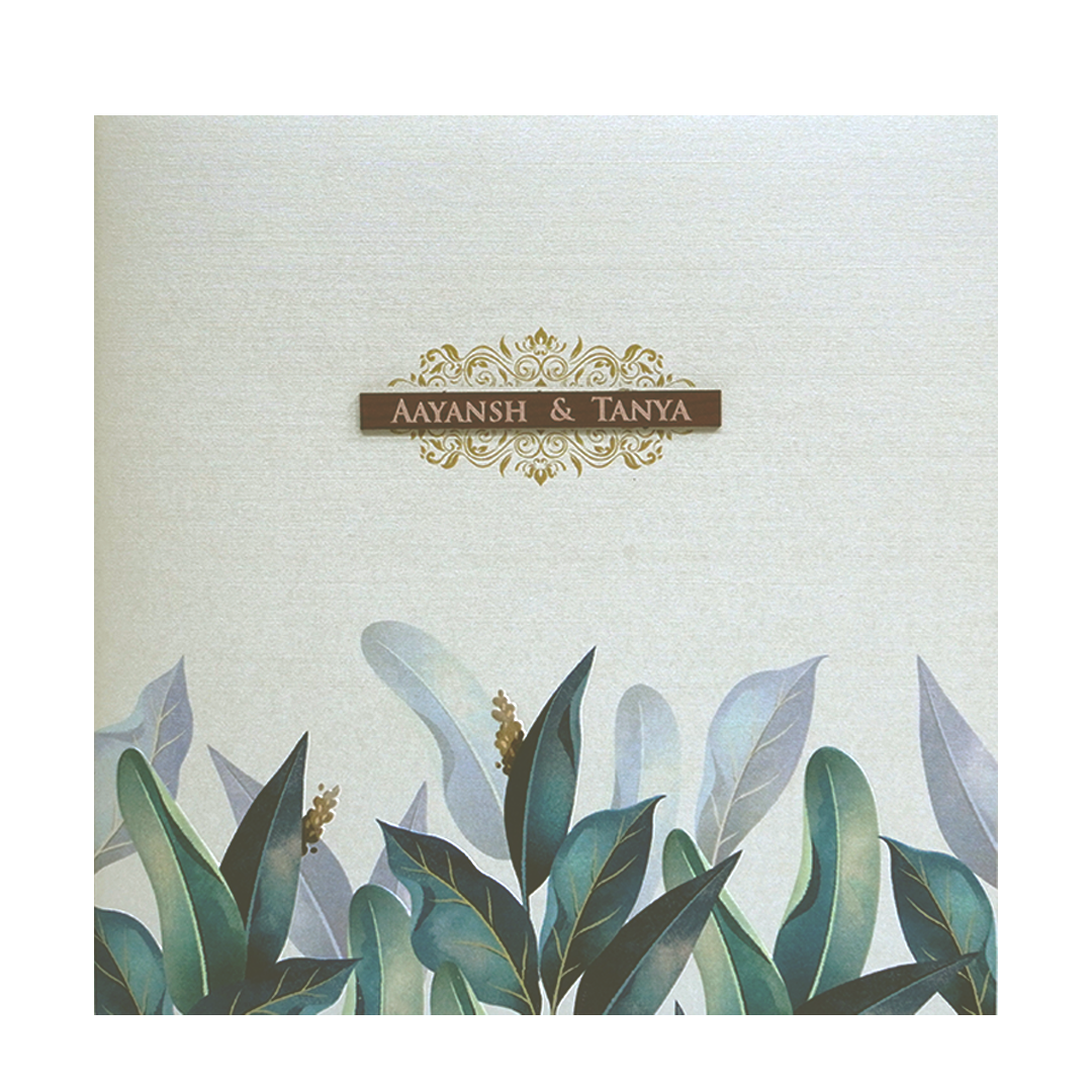 Pearl White Leaves Wedding Card-KRC30601
