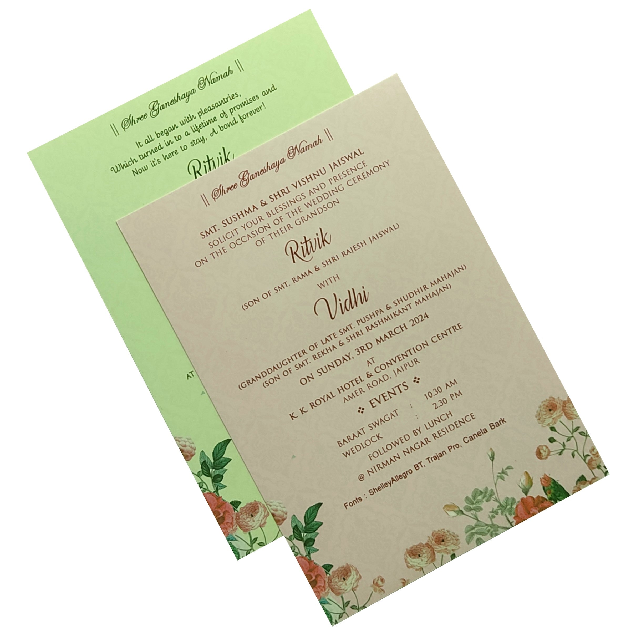 Soft Green Floral Invitation Card-KRC29780
