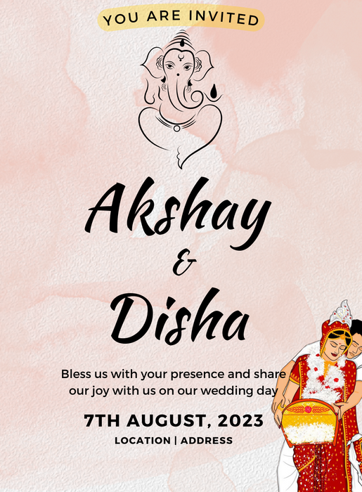 Pink Ganesha Gujarati Wedding Invitation-King of Cards