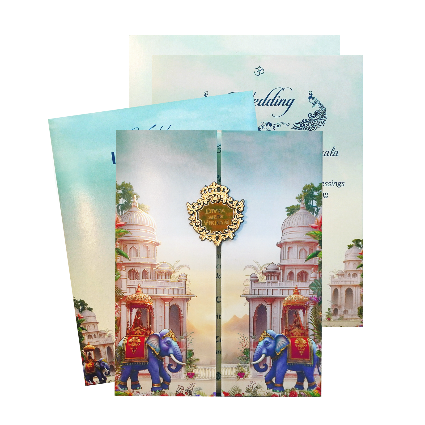 Invite in royal style with this palace theme door opening wedding card, adorned with majestic elephant motifs and a customized gold acrylic nameplate. Ideal for grand traditional weddings. ? WhatsApp Support ? Express Delivery