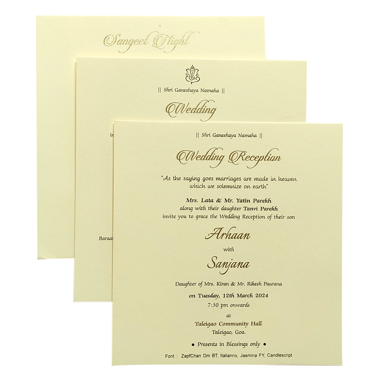 Blue Peacock Padded Nameplate Invitation Card-KRC29810