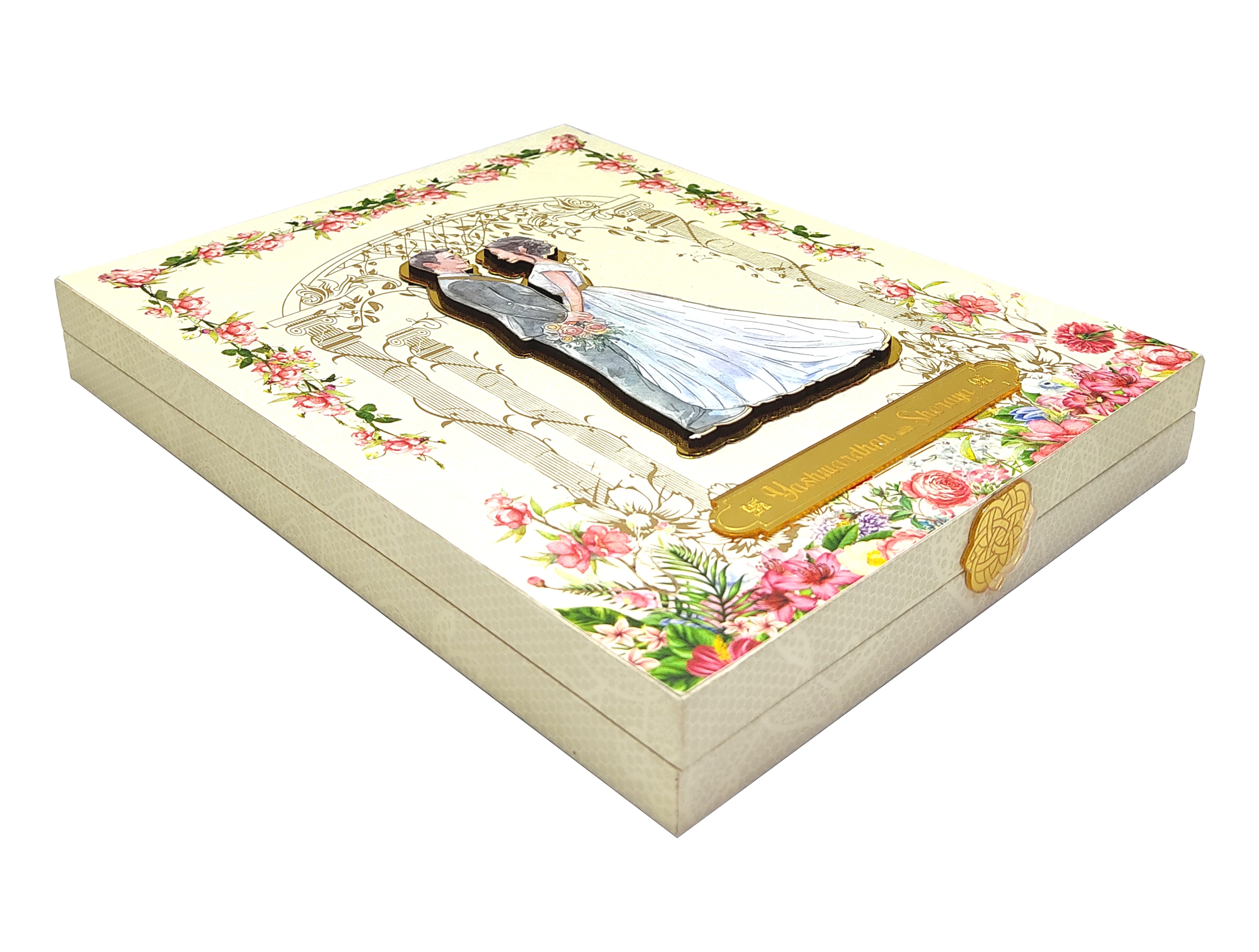 White Floral Box Invitation Card-KNKUP053