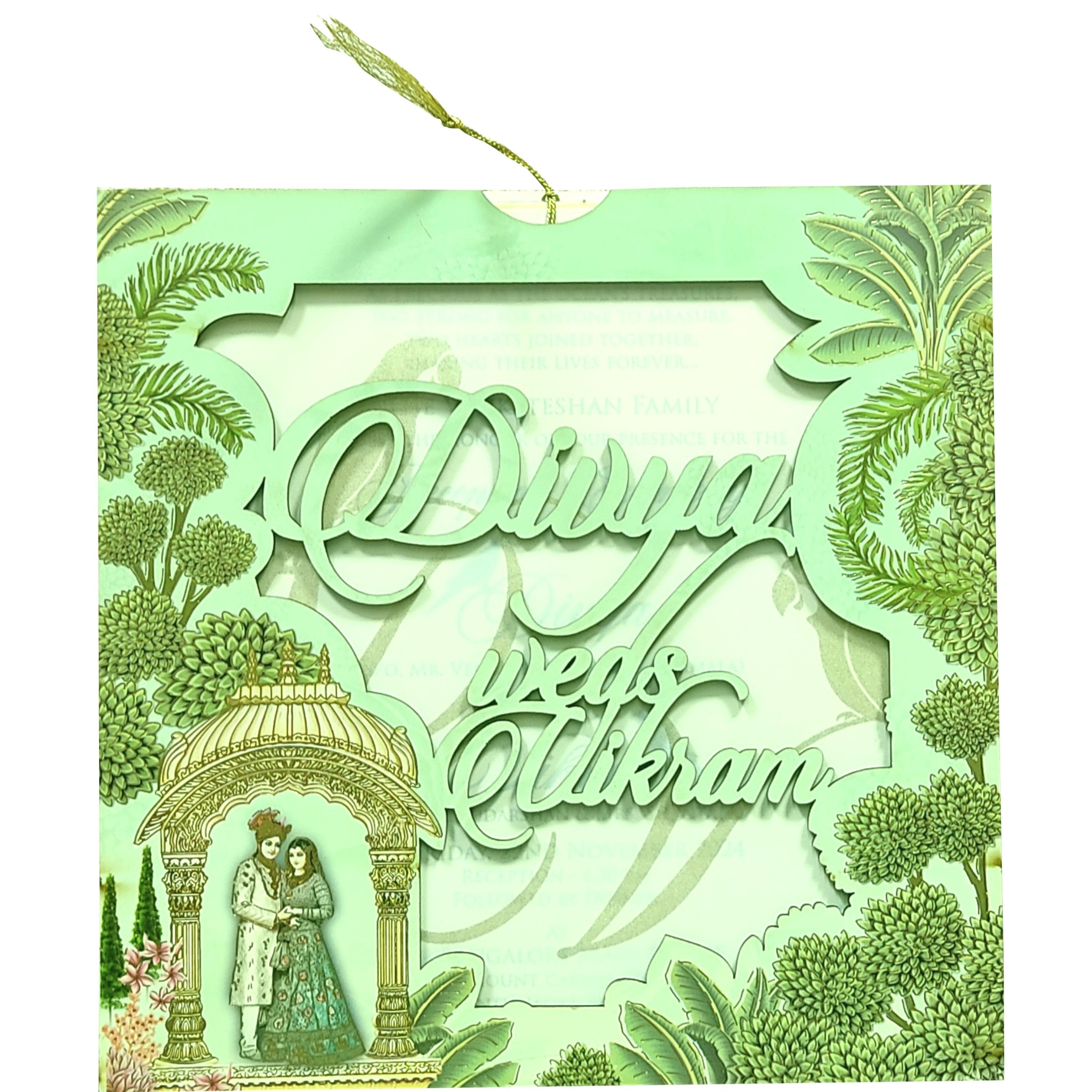 Green Traditional Laser Cut Invitation Card-KNPL5801