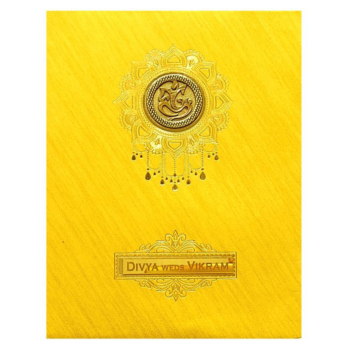 Gold Ganesha Nameplate Wedding Card-King of Cards