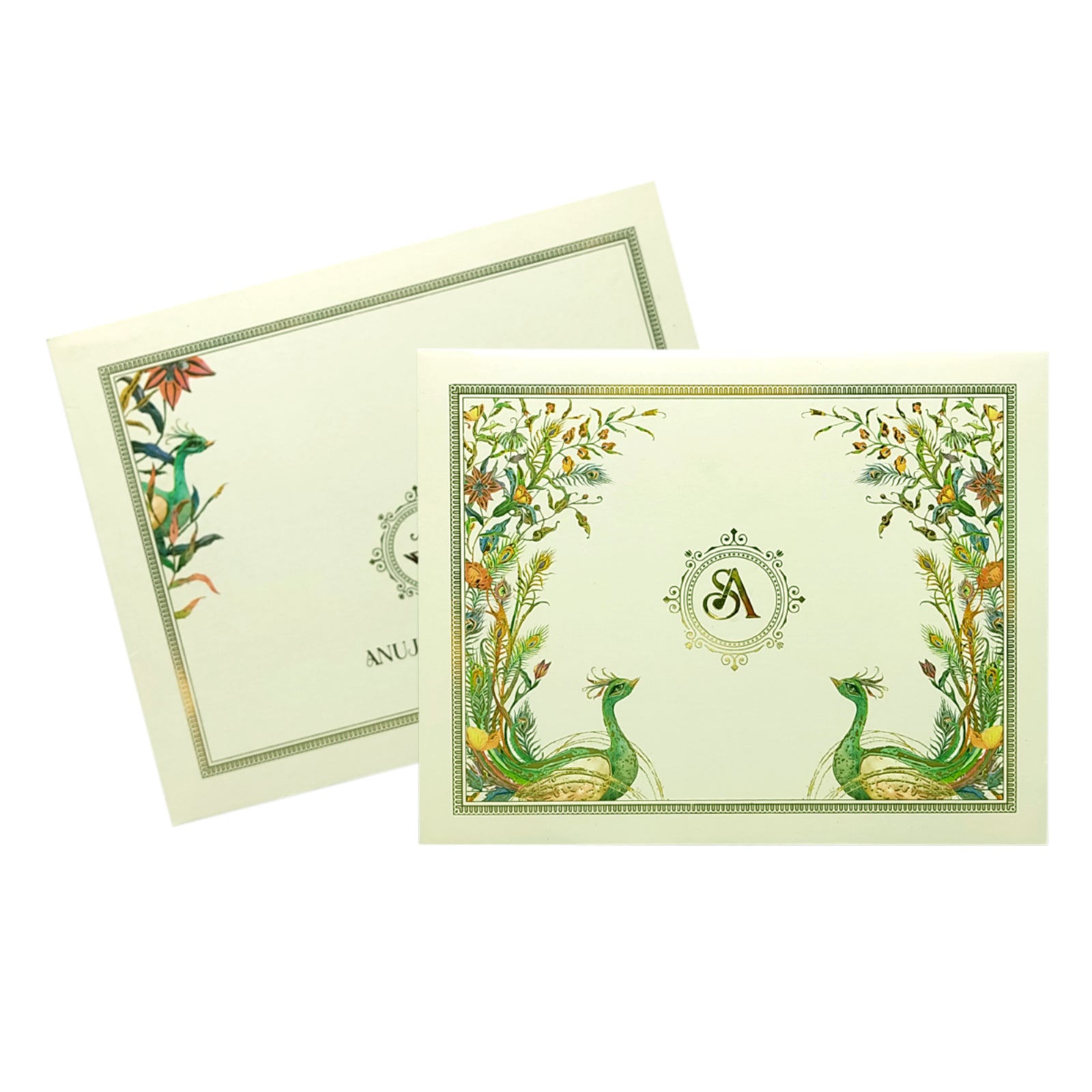 White Peacock Wedding Card Design-KBM04530