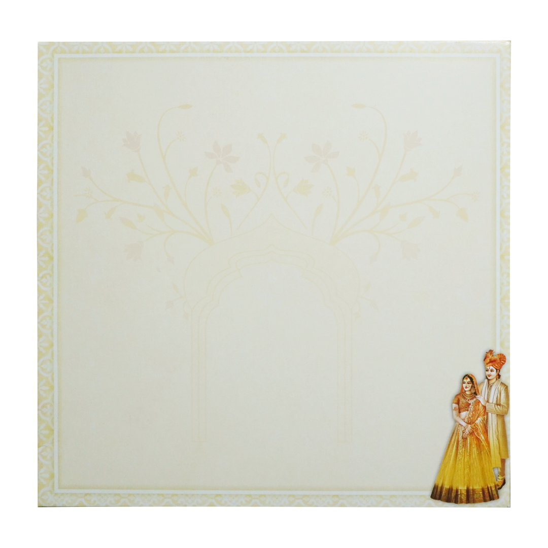 Lime Yellow Textured Bride & Groom Wedding Card-KNKD8111