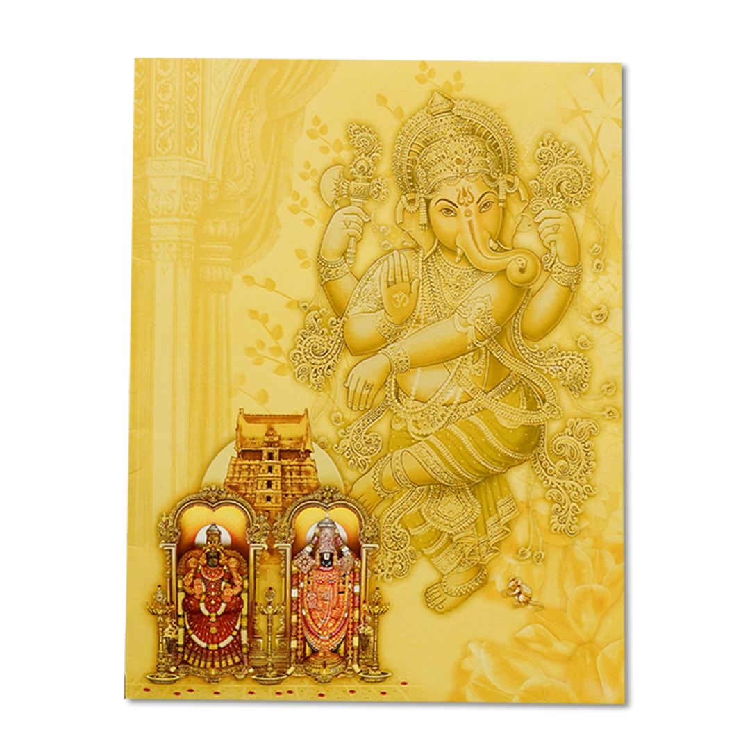 Yellow Balaji Padmavathi Ganesha Wedding Card - KNK3111