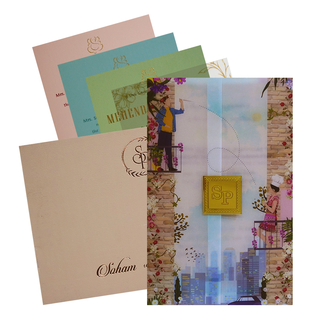 Blue Couple Tracing Sheet Invitation Card-KRC30040