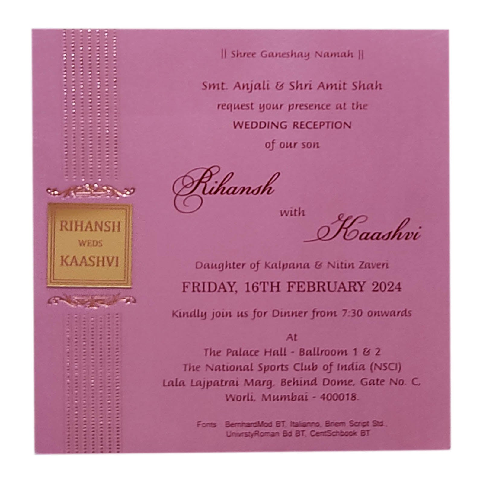 Dark Pink Single Sheet Invitation Card-KRCS6011