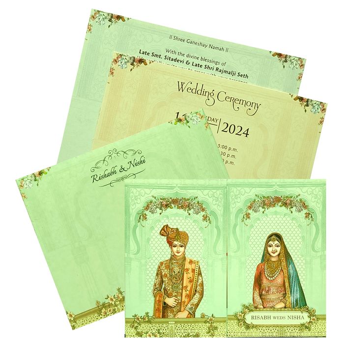 Mint Green Door open Invitation-King of Cards