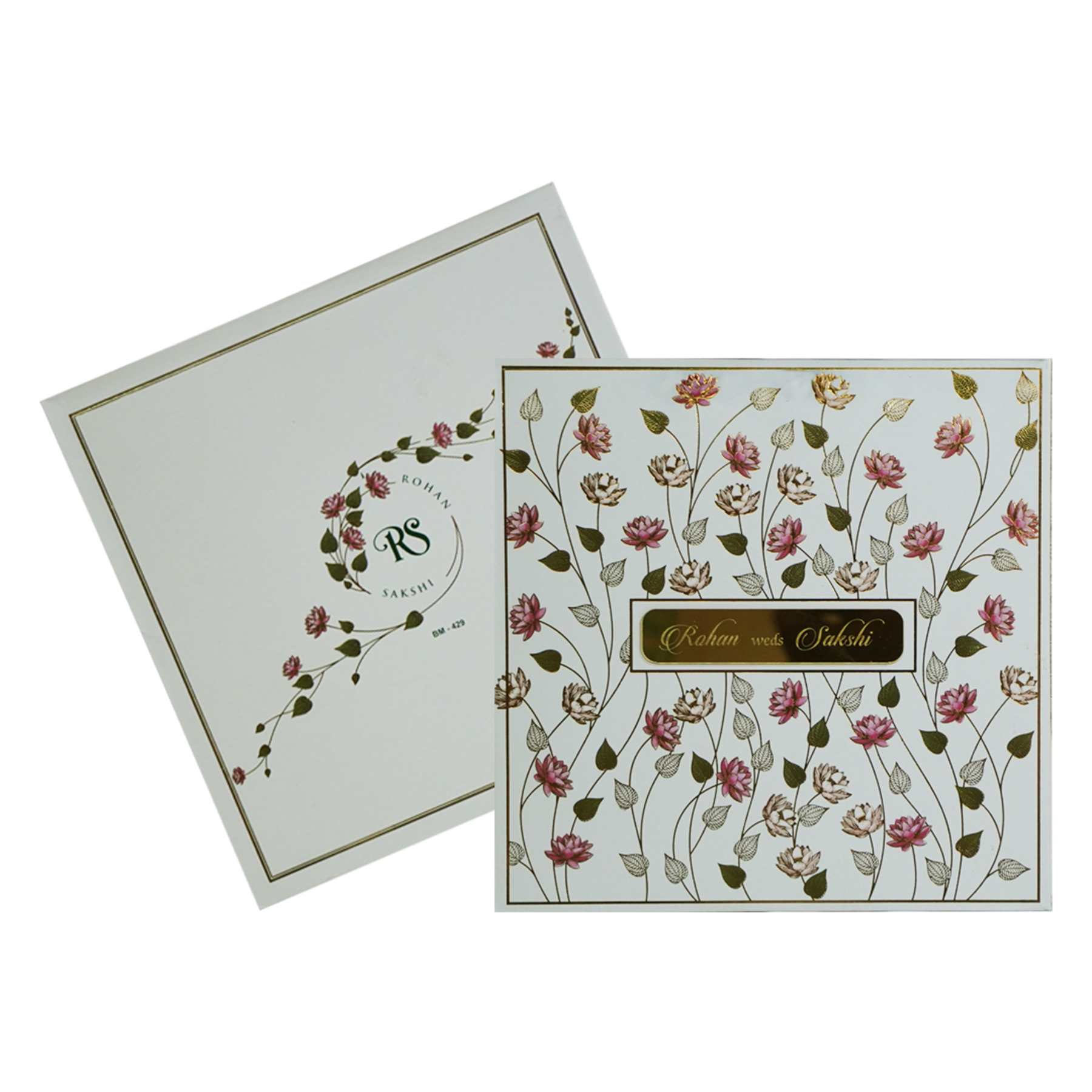 White Lotus Printed Padded Marriage Card-Kbm04290
