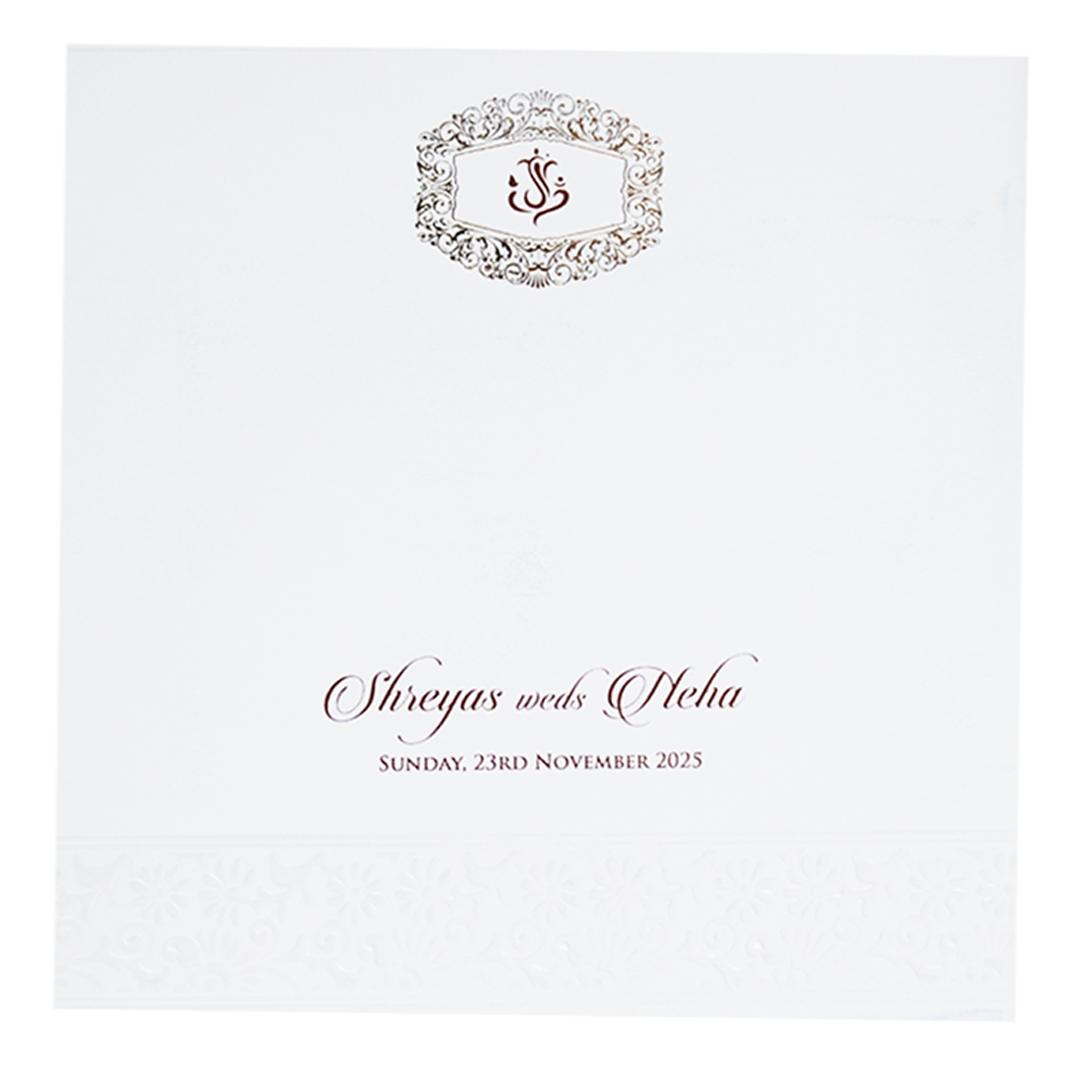 White Embossed Design Wedding Invitation Card-KPR05040
