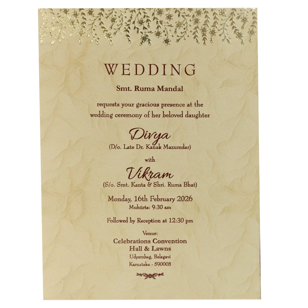 Cream Gold Single Sheet Wedding Card-KNPD1481