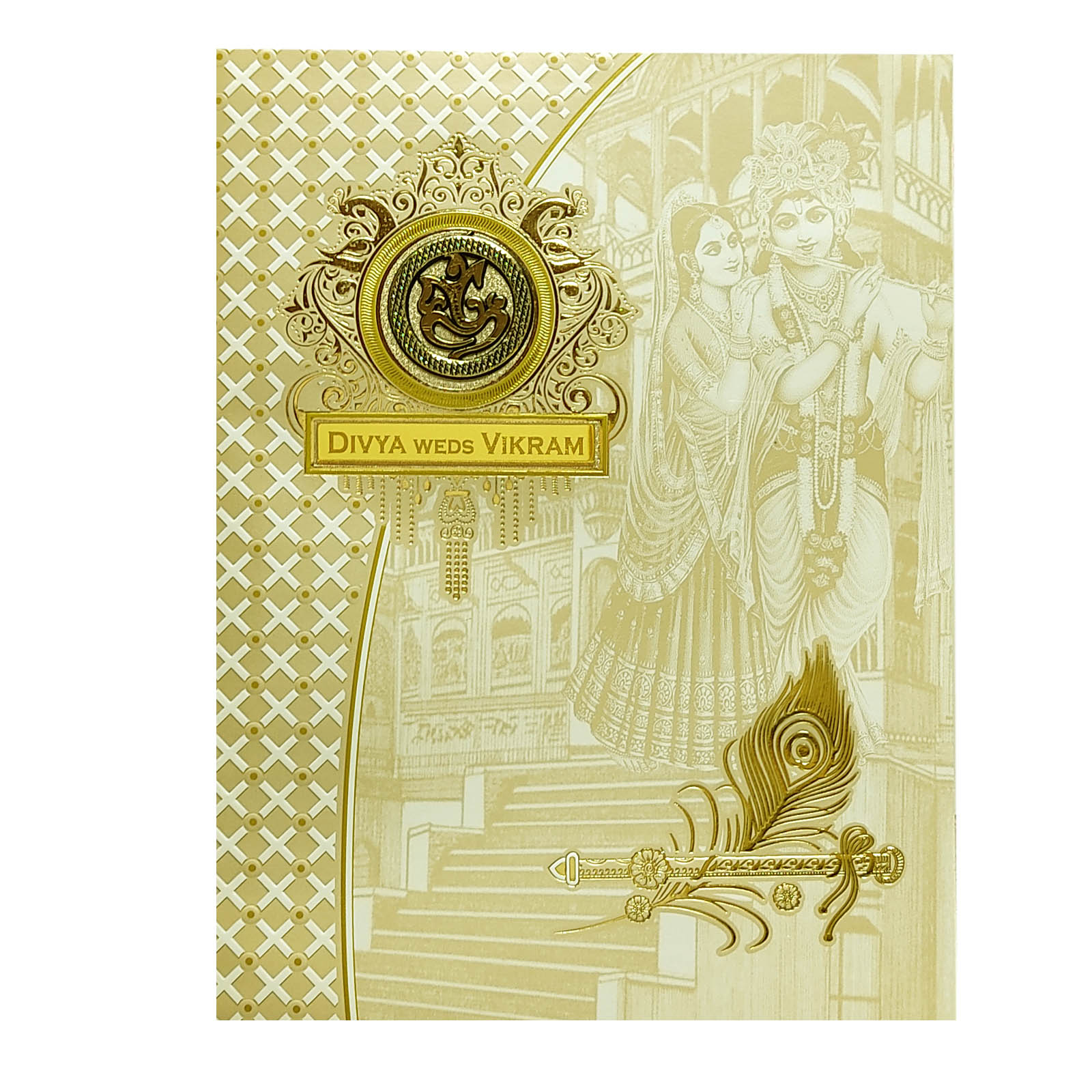 White Radhe Krishna Invitation Card-KNJS2068