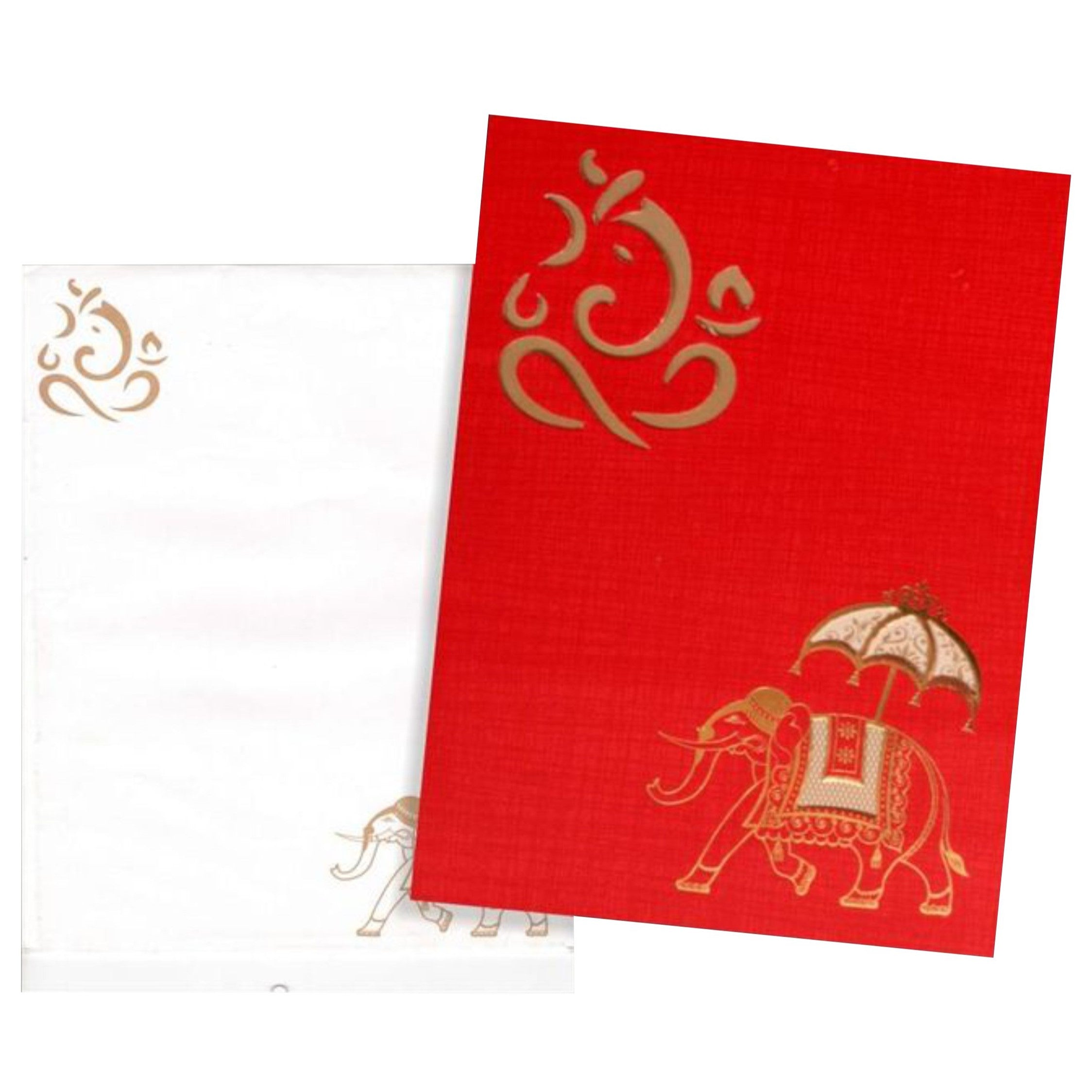 Red die cut Royal Elephant And Ganesha Style Wedding Card-KNCPC420
