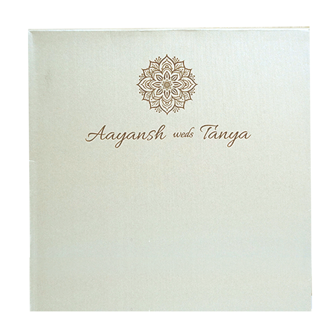 Pearl White Leaves Wedding Card-KRC30601