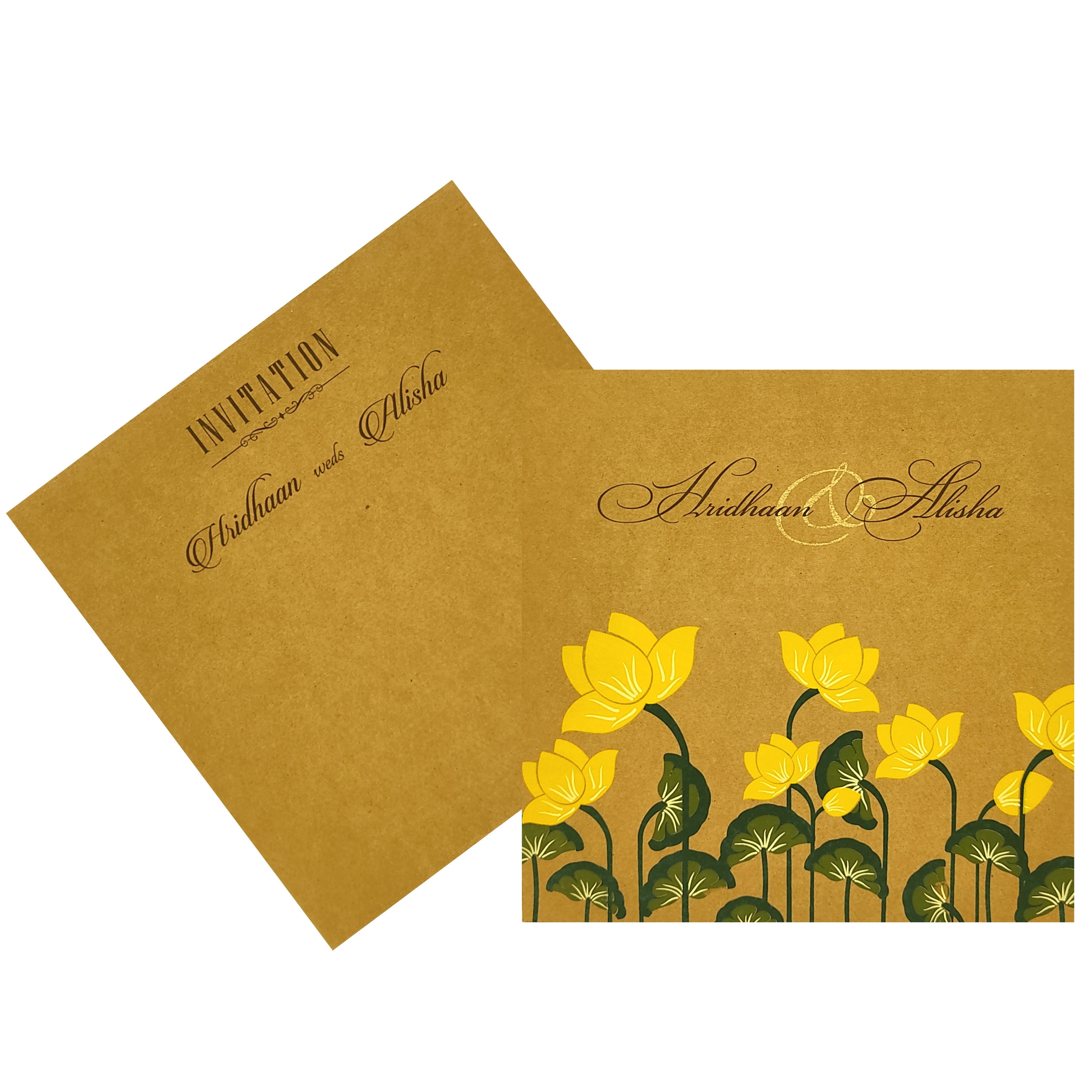 Khaki Brown Lotus Floral Wedding Card-Krc28550