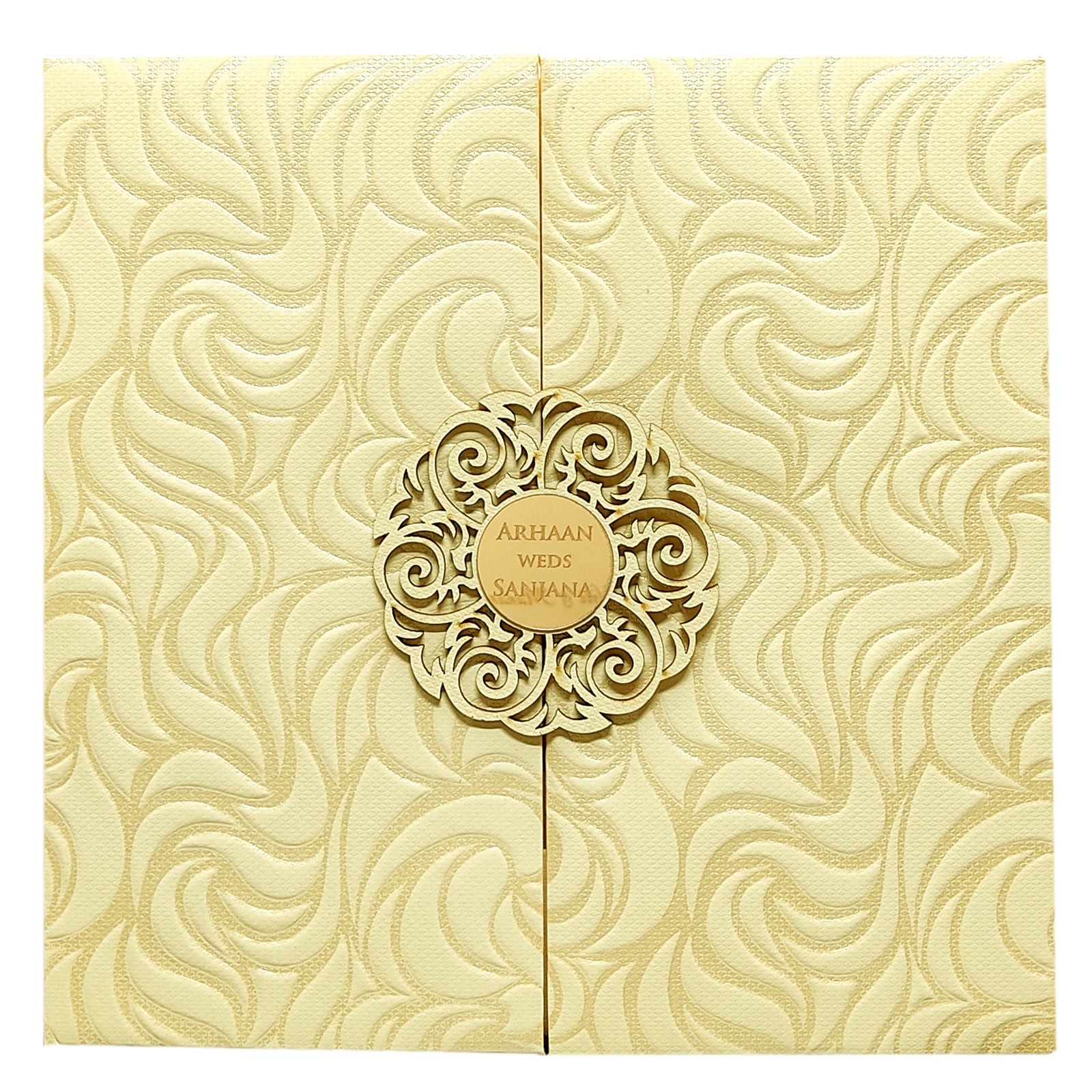Cream Embossed Padded Invitation Card-KRC29842
