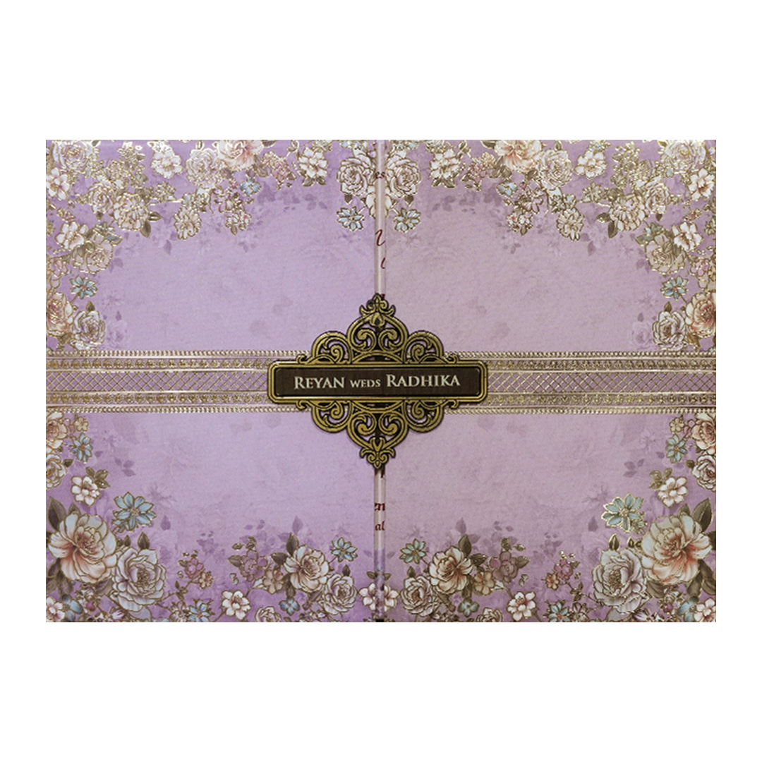 Purple Floral Padded Wedding Card-KSH72930