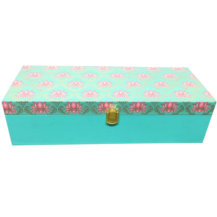 Green With Pink Floral Elongated Box Invitation-KBX0206-King of Cards