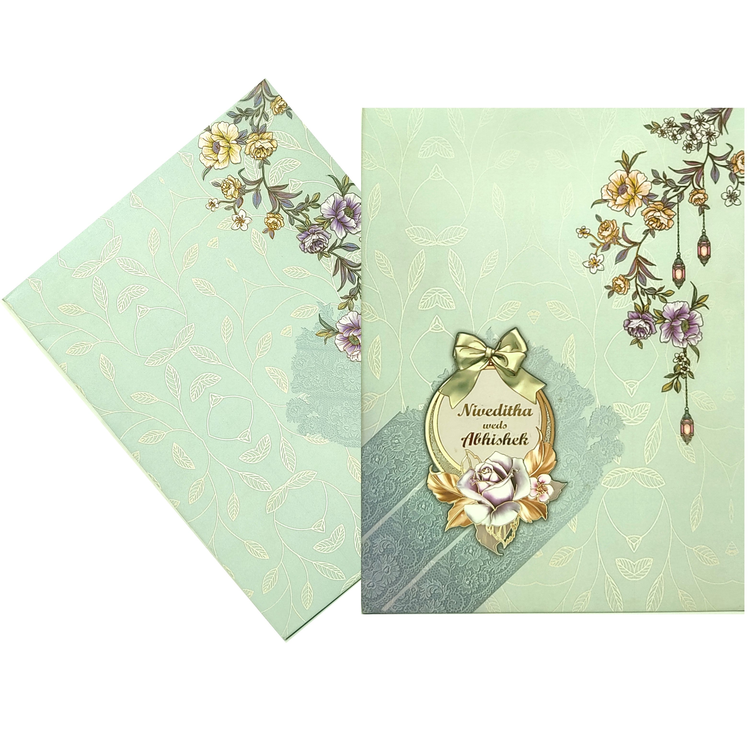 Light blue flower design scodix invitation card-KNPO02AB